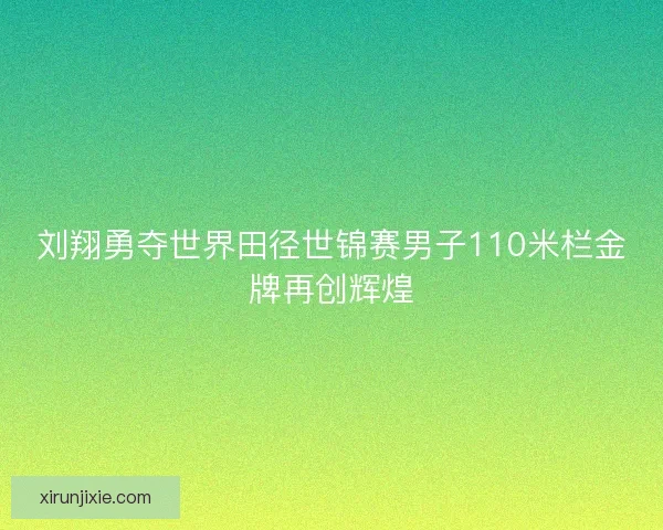 刘翔勇夺世界田径世锦赛男子110米栏金牌再创辉煌